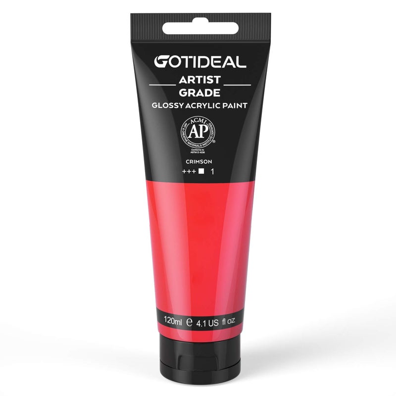 GOTIDEAL Acrylic Paint Crimson Tubes(120ml, 4.1 oz) Non Toxic Non Fading,Rich Pigments for Painters, Adults & Kids, Ideal for Canvas Wood Clay Fabric Ceramic Craft Supplies (Crimson) - Image 1